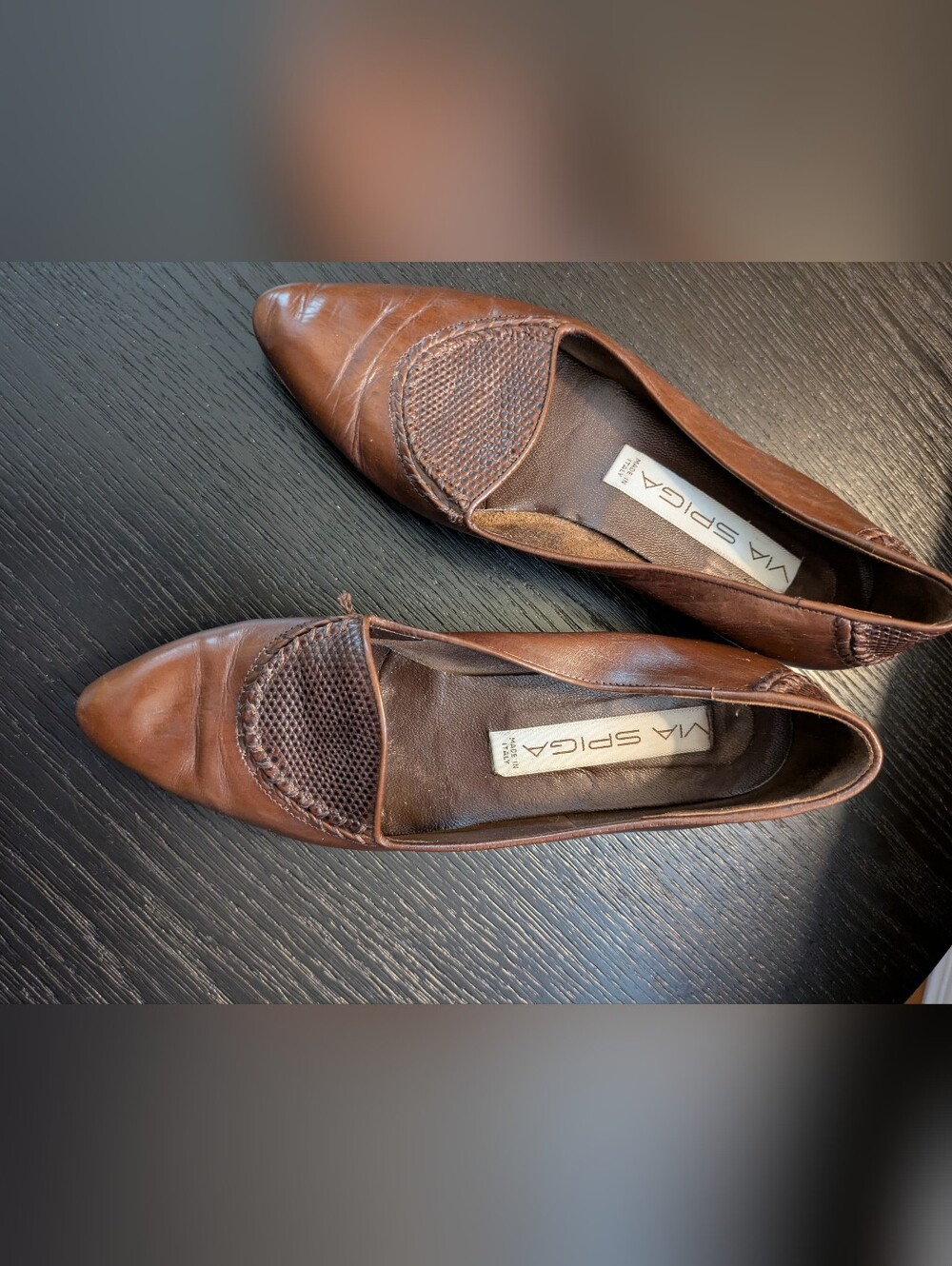 Vintage Via Spiga Brown Leather Pointed Toe Flats Size 7